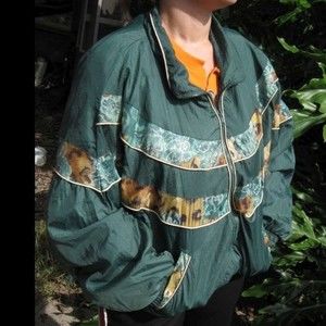 Active Exposure Medium Zipper Windbreaker Jacket Coat Green Worn Flawed Preowned